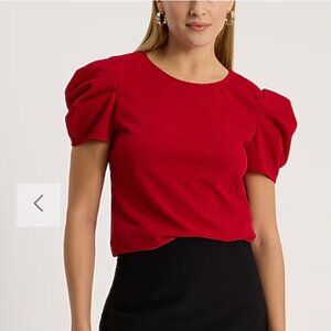 Express XL Red Crew Neck Short Puff Sleeve Tee